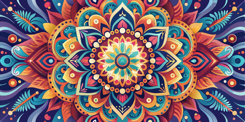 Fototapeta premium Abstract Mandala with Vibrant Colors and Floral Patterns