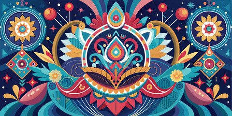 Abstract Floral Design with Vibrant Colors and Geometric Patterns