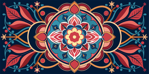 Colorful Floral Mandala with Symmetrical Design Elements
