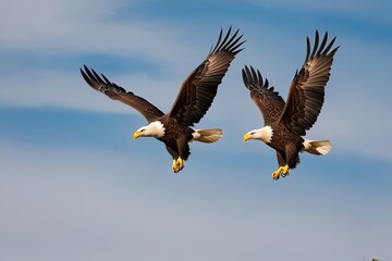Obraz premium Majestic Eagles Soaring in a Pristine Sky Background