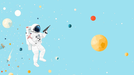 illustration of an astronaut in space battlefield, idea for sci-fi and space punk background wallpaper