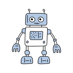 Cute robot in doodle style, childish, vector illustration
