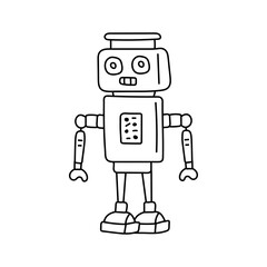 Cute robot in doodle style, childish, vector illustration