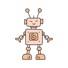 Cute robot in doodle style, childish, vector illustration