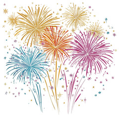 A colorful fireworks display with a white background