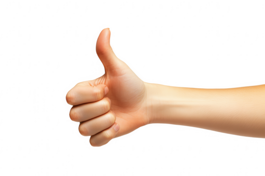 Teen Hand Giving Thumbs Up Gesture on Transparent Background for Positive Feedback and Approval Concepts
