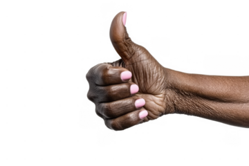 Elderly African American Woman Giving Thumbs Up with Pink Nail Polish Isolated Transparent Background