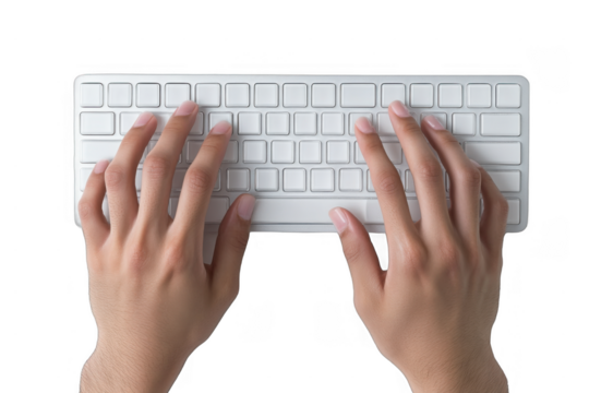 Close-Up of Hands Typing on White Keyboard