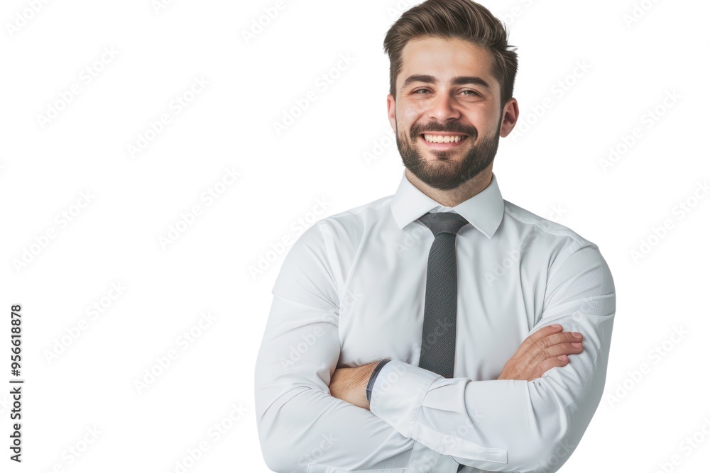 Poster A man with a gray tie and a beard is smiling and posing for a picture