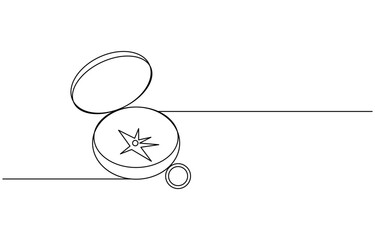 One continuous line drawing of traveler compass. Old navigate and adventure symbol in simple linear style. Business strategy and adventure concept in editable stroke. Doodle vector illustration