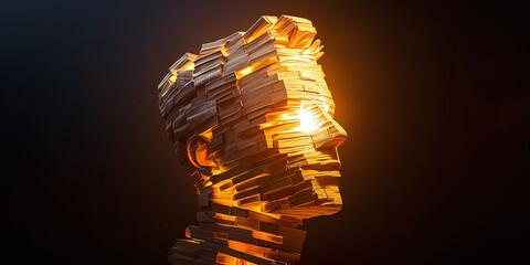 the human head is created from stacks of books. education concept