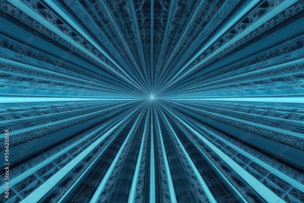 Aufkleber cyan fractal grid design: modern 3d backdrop with dynamic patterns