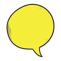 Hand drawn cartoon yellow empty speech bubble on white background.
