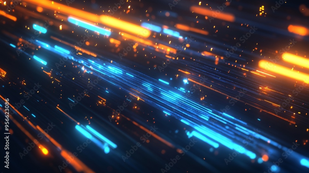 Poster an abstracted and fast moving line concept with glowing sun flares is depicted in this 3d rendering,