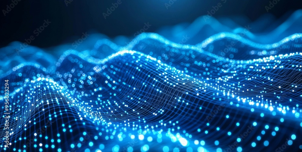 Poster this is a wave line design with dot points and gradients, representing internationalization of a soc