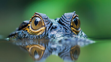 Amazonian black caiman lurking in the water, its eyes just above the surface, waiting for unsuspecting prey