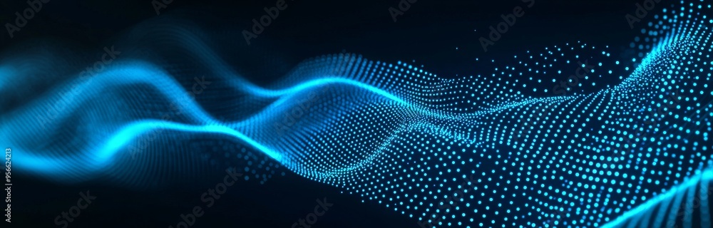 Poster an abstract blue geometric background with waves of particles. a big data visualization. abstract 3d