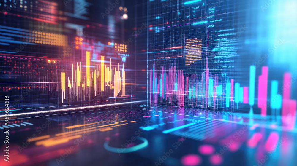 Poster business process automation concept with modern digital graphs analyzing distribution and consumptio