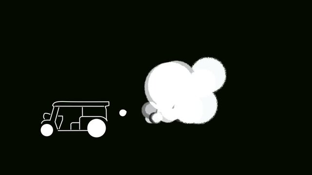 2D cartoon motorized tricycle. Thailand's iconic vehicle with smoke trail. tuk tuk 