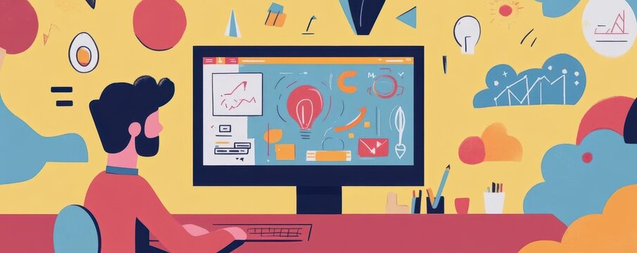 Animated SVG icons being created on a digital canvas, web animation design, dynamic web content