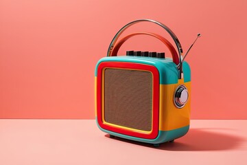 Vibrant Retro Radio Design with Bold Colors on Pastel Coral Background