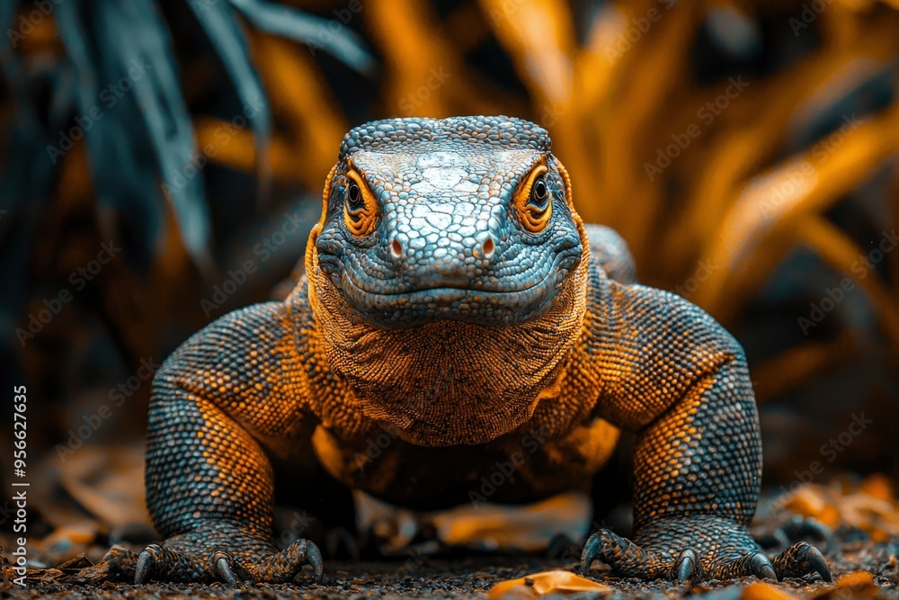 Poster close-up of a large lizard with sharp claws