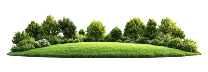 Green meadow with trees on transparent background
