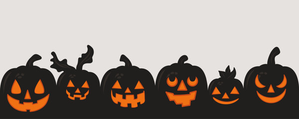 Spooky halloween pumpkin border on light background