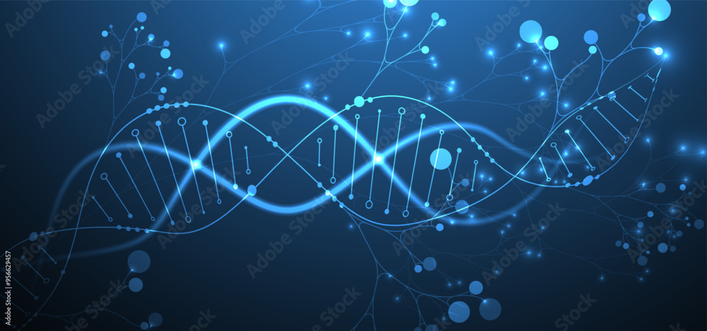 Aufkleber scientific medical background with abstract image of dna molecule and tree branches. neon glow effec