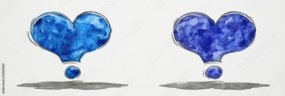 Poster Illustration of Blue Heart Symbols with Question Marks