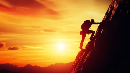 Climber at Sunset: Conquering Challenges