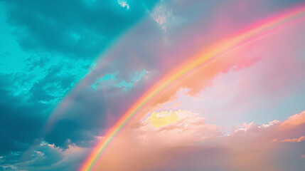 Fototapeta premium Medium close-up of a rainbow appearing in the sky after a storm, symbolizing the promise of hope.