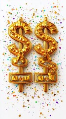 Naklejka premium Golden Dollar Signs with Confetti.