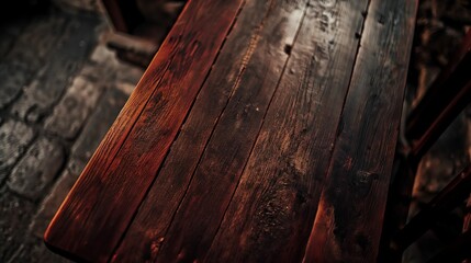 Obraz premium Close-up of rustic wooden table with rich texture.