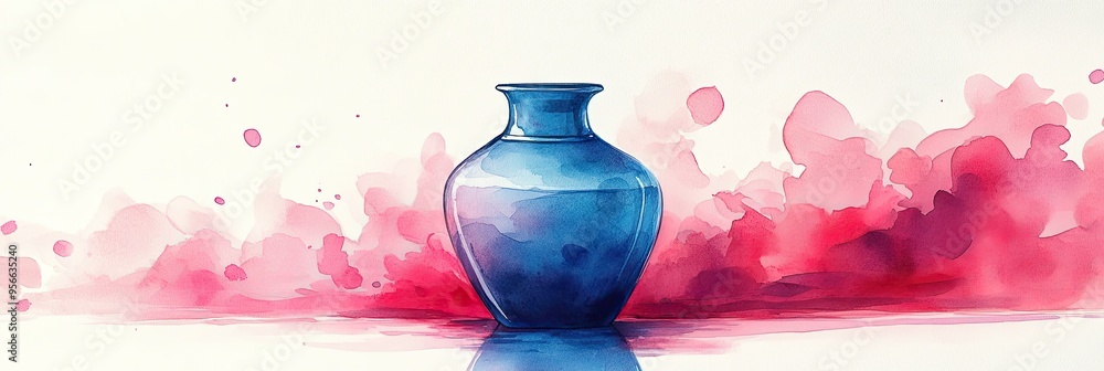 Poster Blue Vase with Watercolor Background Splash