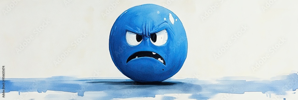 Canvas Prints Angry Blue Sphere on White Background