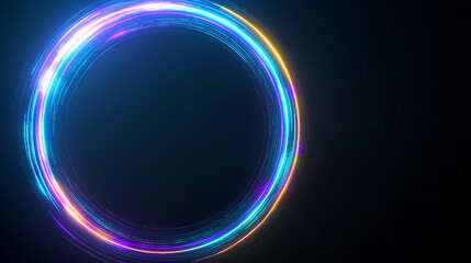 Obraz premium Template for text : Blue and purple neon glowing glare circle with rays. Frame isolated on black background