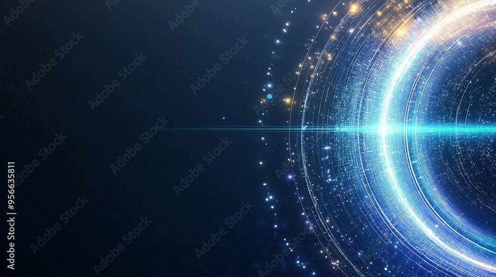 Fototapete template for text : blue and purple neon glowing glare circle with rays. frame isolated on black bac