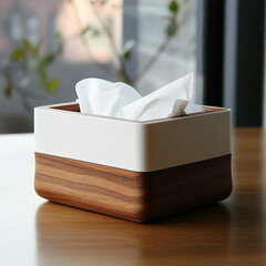 Tissue box on wooden table 