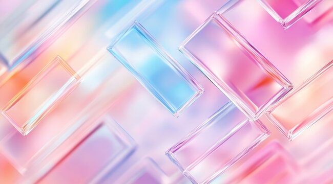 Colorful translucent rectangles create an abstract pattern in soft pastel hues