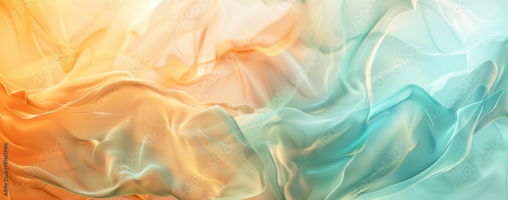 Poster an abstract background with soft pastel colors and flowing shapes.