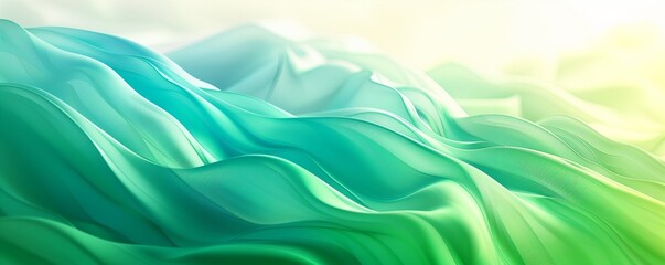 3d rendering of green and blue abstract background with waves, gradient, silk cloth texture, light...