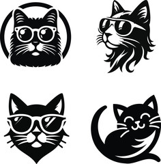 Beautiful Aegean cat icon, logo silhouette vector illustration isolated on white background, happy Domestic animal black and white.