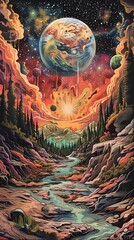 Fantasy forest space abstract illustration poster background