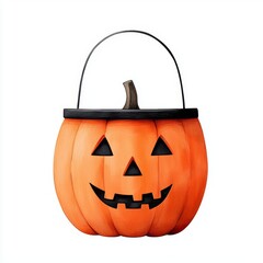 A single cute pumpkinshaped trickortreat basket, watercolor illustration, clipart, isolated on pure white background