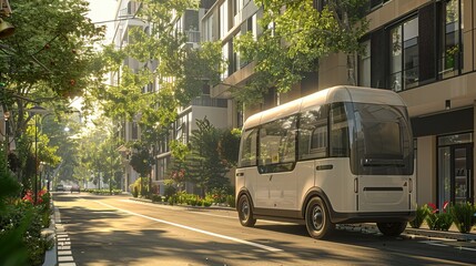 Obraz premium Autonomous Bus Driving Through a Modern City Street