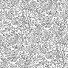Obraz premium Paper cut effect, boho style white flowers, hand drawn, doodle illustration. Seamless floral pattern-383.