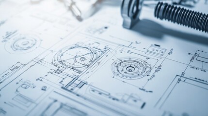 Engineering Blueprint with Mechanical Components