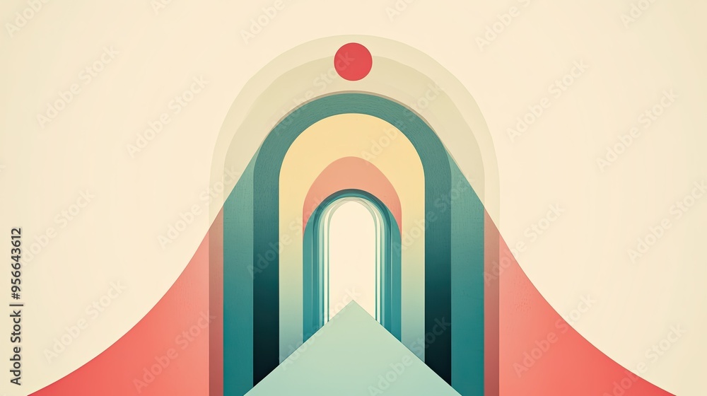 Poster a minimalist abstract background with a focus on symmetry and balance, using soft colors and simple 
