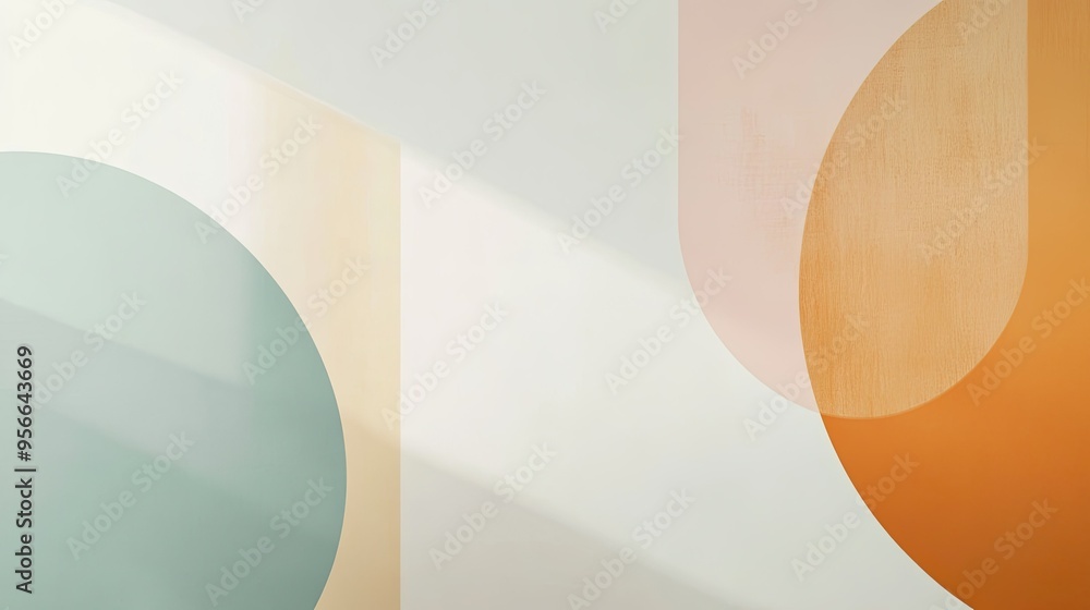 Poster a minimalist abstract background with a focus on symmetry and balance, using soft colors and simple 